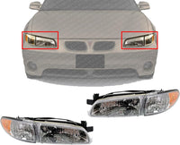 Set Of 2 Front Head Light Assembly Halogen Left Driver & Right Passenger Side Direct Replacement Compatible With 1997-2003 Pontiac Grand Prix GM2502170 GM2503170 19149891 19149893