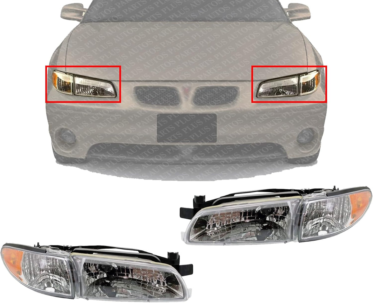 Set Of 2 Front Head Light Assembly Halogen Left Driver & Right Passenger Side Direct Replacement Compatible With 2000-2005 Buick LeSabre GM2502204 GM2503204 25713547 25713548