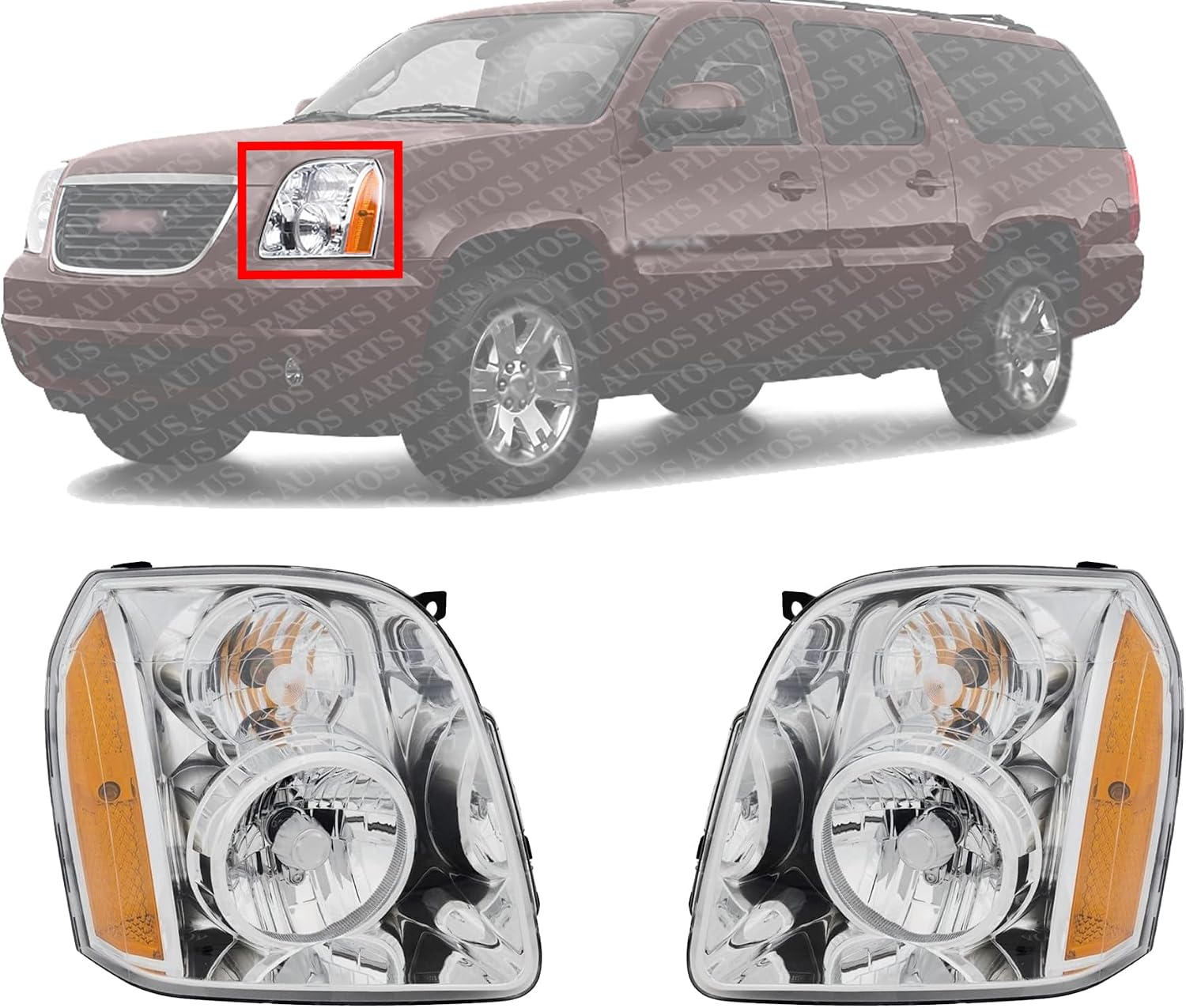 Set of 2 Front Headlight Assembly Right Passenger & Left Driver Side Direct Replacement Compatible With 2007-2014 GMC Yukon/XL GM2502265 GM2503265 20969894 20969895