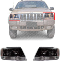 Set Of 2 Front Headlights Assembly With Black Interior Right Passenger & Left Driver Side Direct Replacement Compatible With 1999-2002 Jeep Grand Cherokee CH2502121 CH2502138