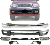 Front Bumper Chrome Steel + Lower Valance Panel Primed + Reinforcement + Signal Lights + Brackets Left & Right Side Direct Replacement Compatible With 2001-2004 Toyota Tacoma