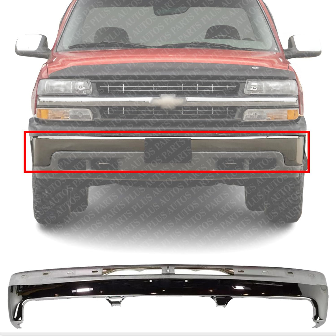 Front Bumper Chrome Steel With Brackets Direct Replacement Compatible With 1999-2002 Chevrolet Silverado / 2000-2006 Tahoe GM1003127 12336026-PFM