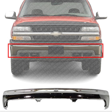Front Bumper Chrome Steel With Brackets Direct Replacement Compatible With 1999-2002 Chevrolet Silverado / 2000-2006 Tahoe GM1003127 12336026-PFM
