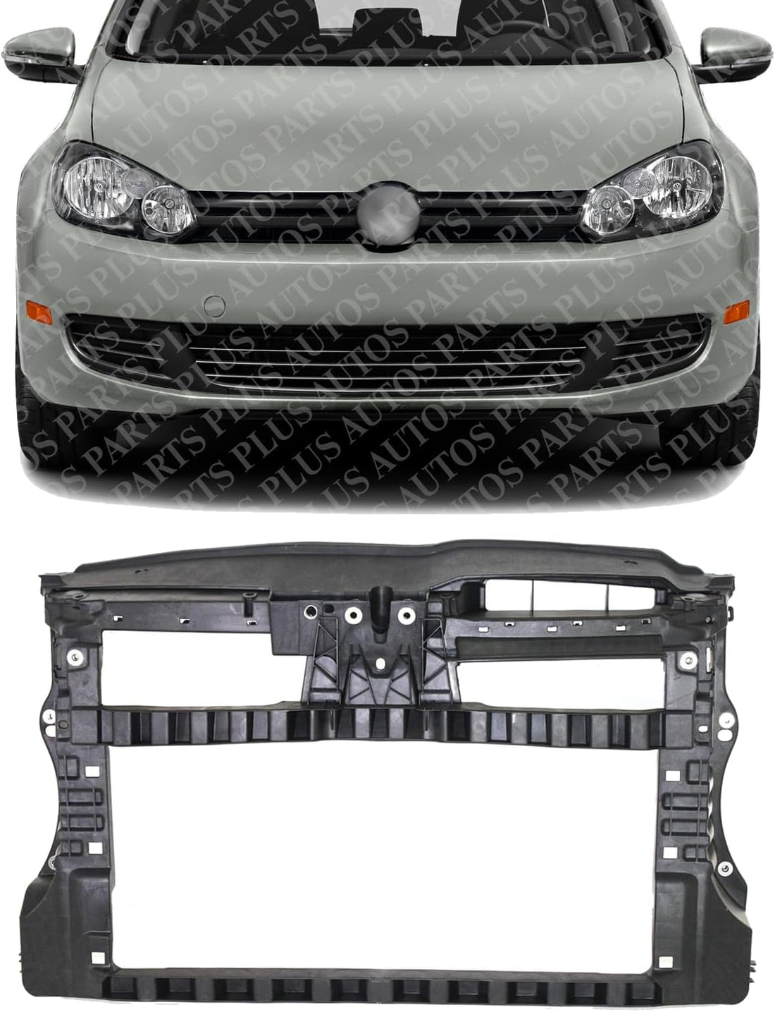 Front Radiator Support Assembly Plastic With Steel Direct Replacement Compatible With 2010-2014 Volkswagen Golf/GTI VW1225131 5K0805588G