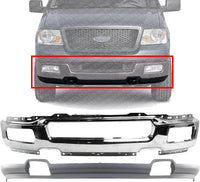 Front Bumper Face Bar Chrome + Lower Valance Primed With Fog Light Holes Direct Replacement Compatible With 2004-2005 Ford F-150 FO1002390 FO1095206 4L3Z17757BA 4L3Z17626BAB