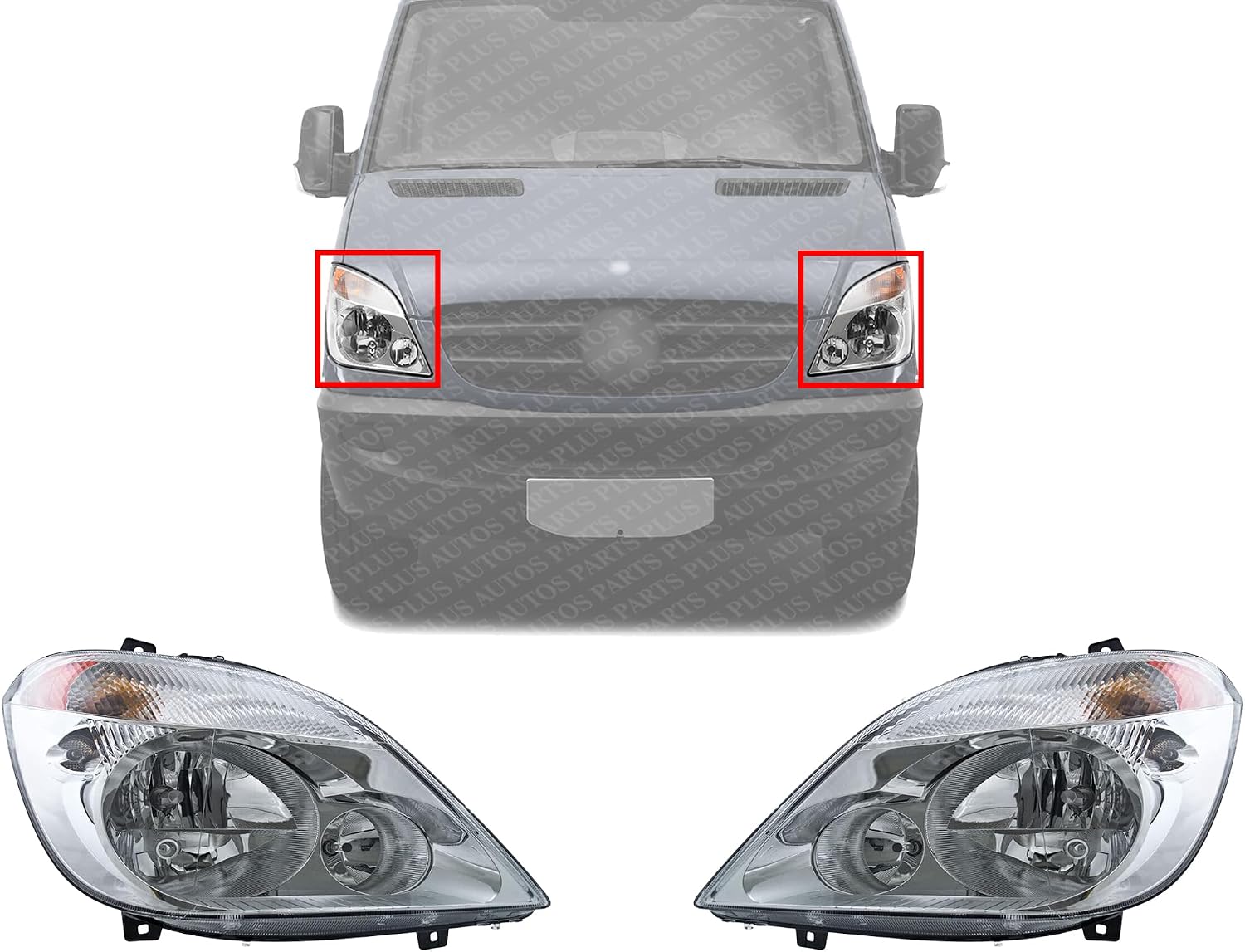 Set of 2 Front Headlight Assembly Right Passenger & Left Driver Side Direct Replacement Compatible With 2007-2013 Dodge/Freightliner/Mercedes Benz Sprinter Van CH2503198 MB2503191