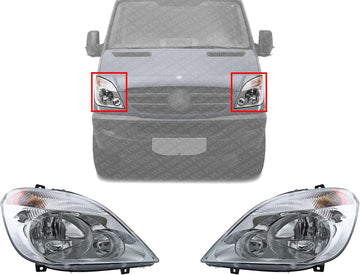 Set of 2 Front Headlight Assembly Right Passenger & Left Driver Side Direct Replacement Compatible With 2007-2013 Dodge/Freightliner/Mercedes Benz Sprinter Van CH2503198 MB2503191