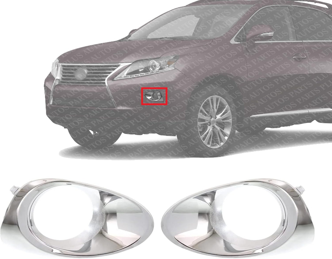 Set Of 2 Front Fog Light Molding Chrome Left Driver & Right Passenger Side Plastic Direct Replacement Compatible With 2013-2015 Lexus RX350 RX450H LX1039105 LX1038105 814810E110