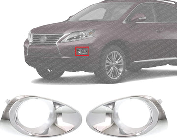 Set Of 2 Front Fog Light Molding Chrome Left Driver & Right Passenger Side Plastic Direct Replacement Compatible With 2013-2015 Lexus RX350 RX450H LX1039105 LX1038105 814810E110