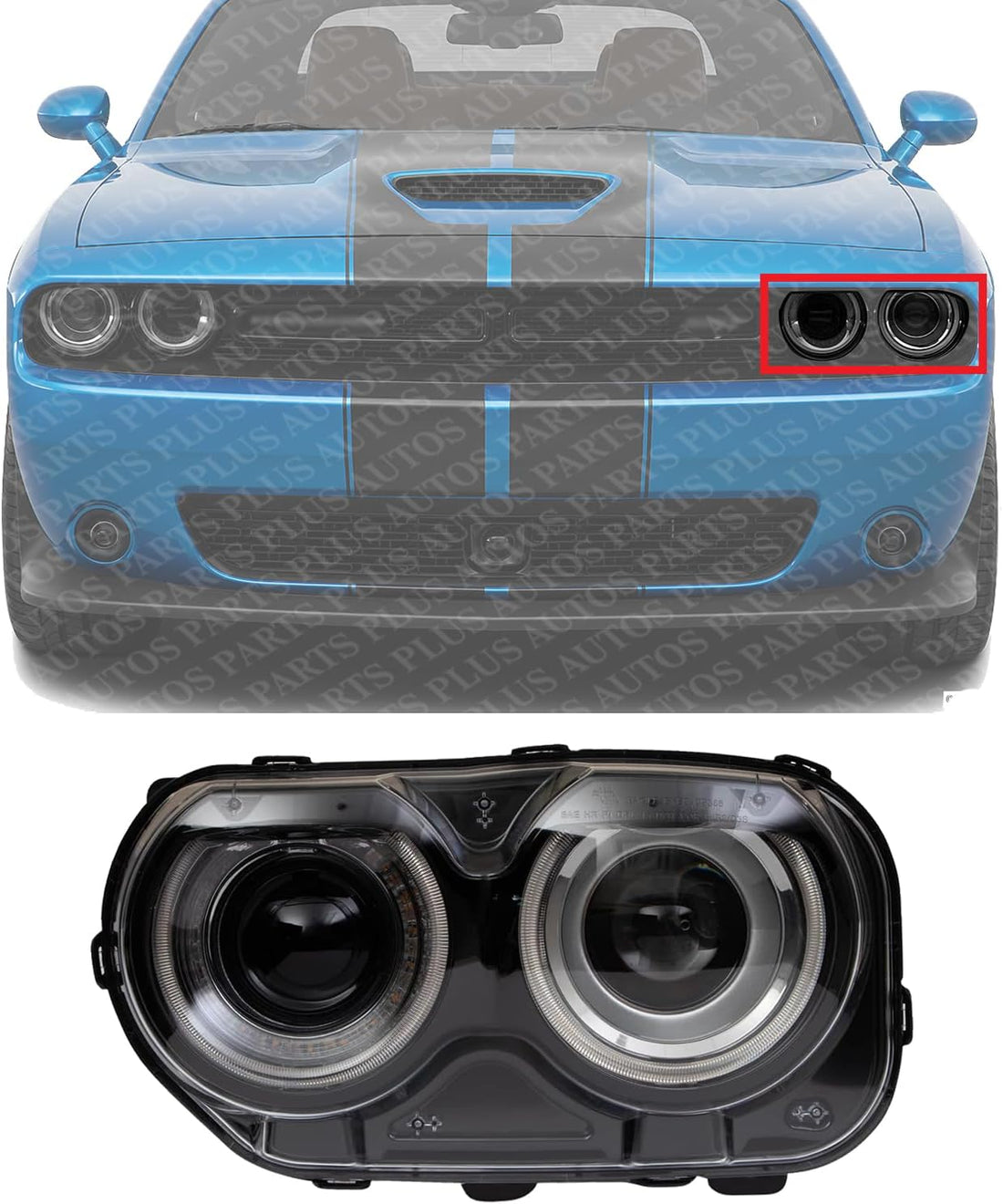 Front Head Light Assembly Halogen Left Driver Side Without Air Ducts Direct Replacement Compatible With 2015-2023 Dodge Challenger CH2502267 68174065AG 68174065AF