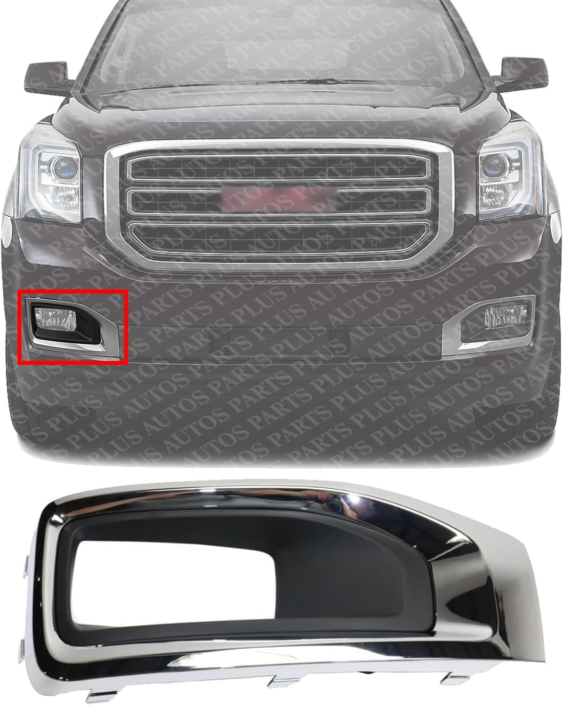 Front Fog Light Molding Primed With Chrome Bezel Right Passenger Side Direct Replacement Compatible With 2015-2020 GMC Yukon/XL GM1039187 22936427
