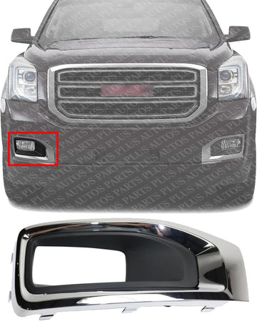 Front Fog Light Molding Primed With Chrome Bezel Right Passenger Side Direct Replacement Compatible With 2015-2020 GMC Yukon/XL GM1039187 22936427