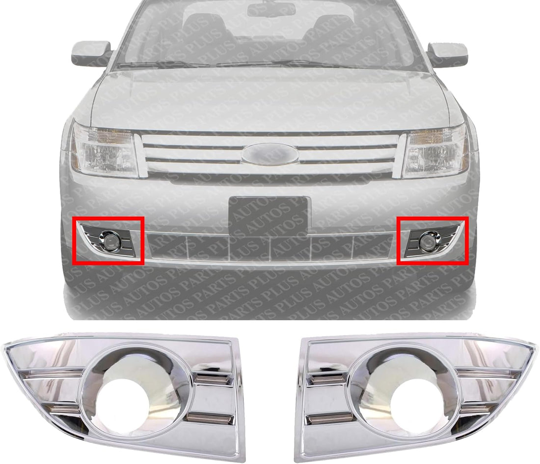 Set of 2 Front Fog Lamp Molding Chrome Left Driver & Right Passenger Side Direct Replacement Compatible With 2008-2009 Ford Taurus FO1038109 FO1039109 8G1Z17E810AA 8G1Z17E811AA