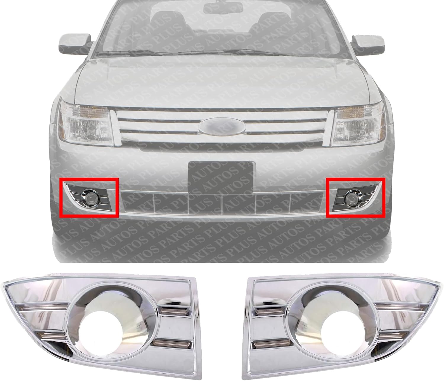 Set of 2 Front Fog Lamp Molding Chrome Left Driver & Right Passenger Side Direct Replacement Compatible With 2008-2009 Ford Taurus FO1038109 FO1039109 8G1Z17E810AA 8G1Z17E811AA