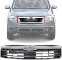 Front Grille Assembly Chrome Shell With Painted Silver Insert Plastic Direct Replacement Compatible With 2011-2013 Subaru Forester SU1200149 91121SC040