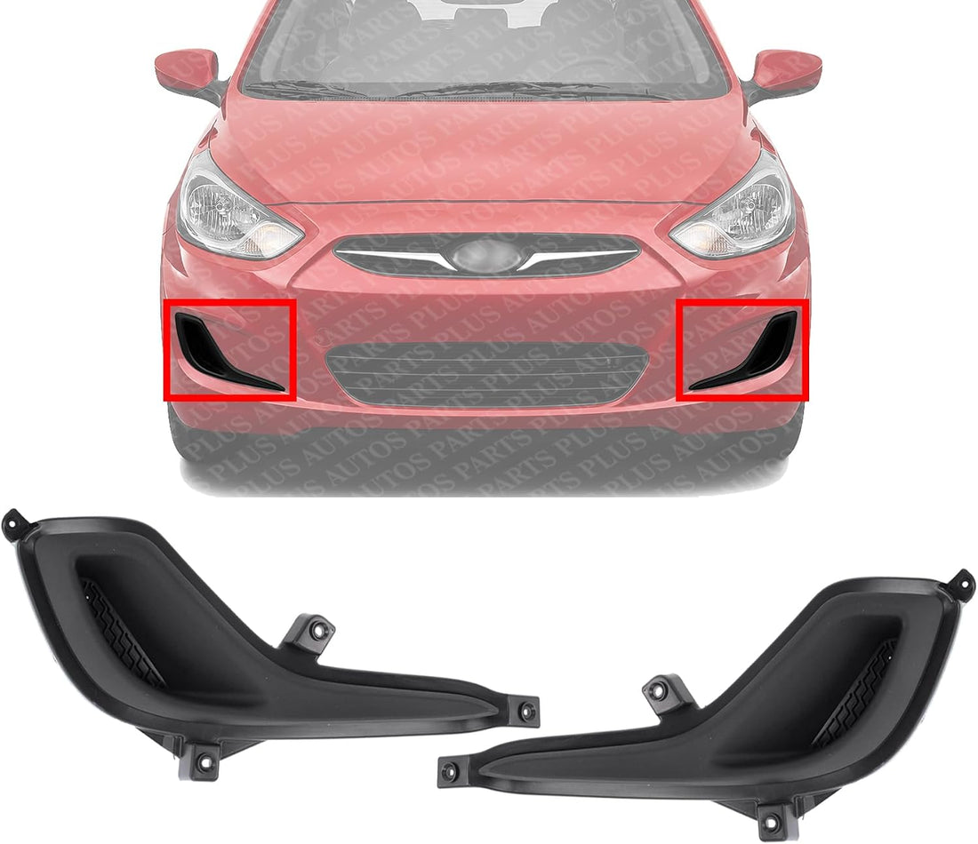 Set Of 2 Front Fog Light Cover Dark Gray Plastic Right Passenger & Left Driver Side Direct Replacement Compatible With 2012-2017 Hyundai Accent HY1039111 HY1038111 865641R000