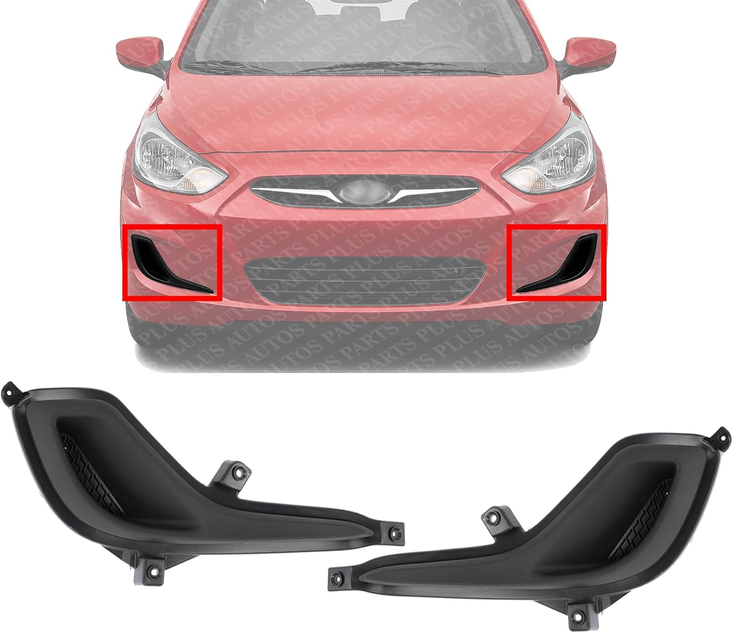 Set Of 2 Front Fog Light Cover Dark Gray Plastic Right Passenger & Left Driver Side Direct Replacement Compatible With 2012-2017 Hyundai Accent HY1039111 HY1038111 865641R000