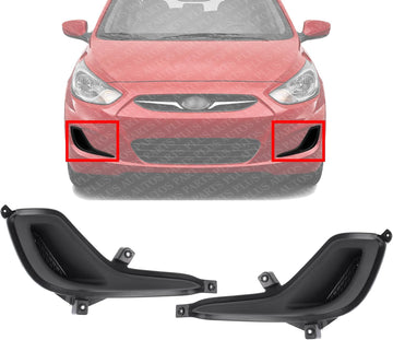 Set Of 2 Front Fog Light Cover Dark Gray Plastic Right Passenger & Left Driver Side Direct Replacement Compatible With 2012-2017 Hyundai Accent HY1039111 HY1038111 865641R000