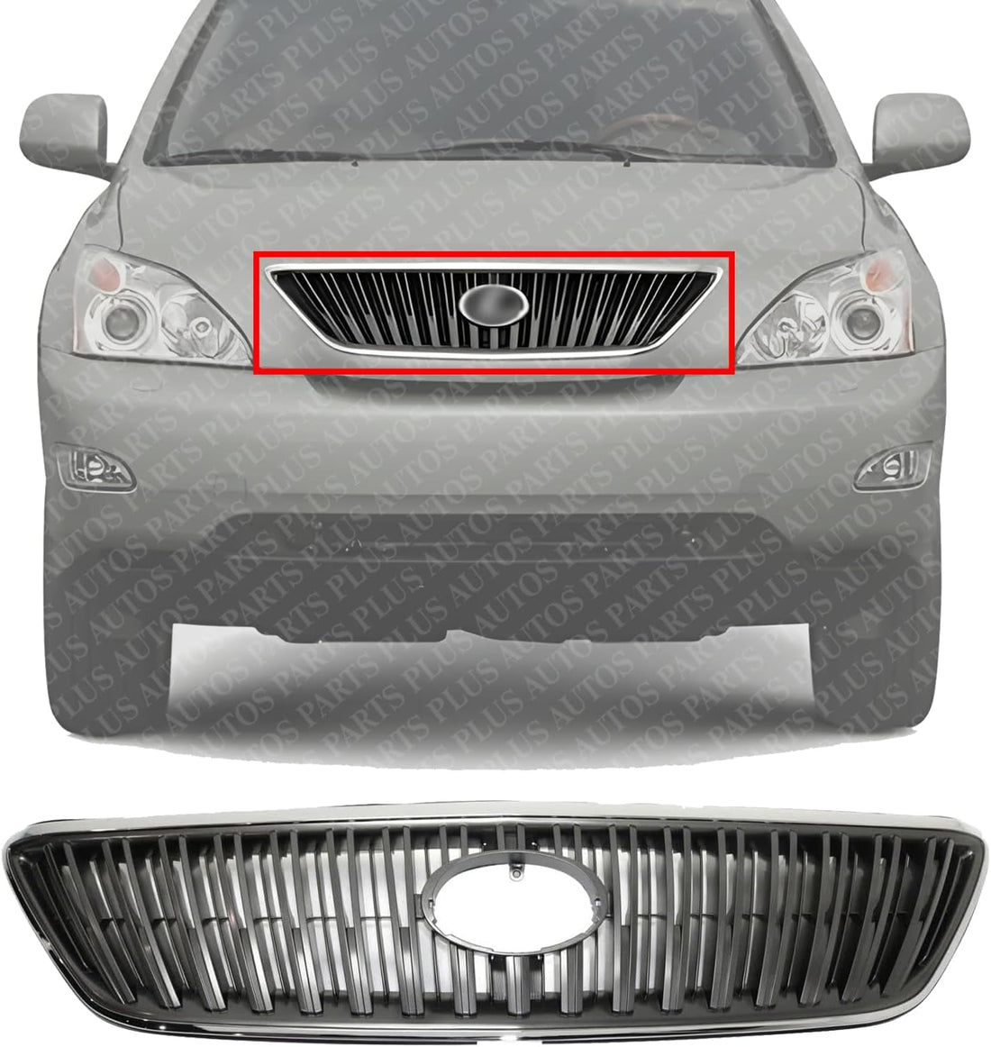 Front Grille Assembly Chrome Shell And Painted Dark Gray Insert Plastic Direct Replacement Compatible With 2004-2006 Lexus RX330 / 2007 RX350 LX1200113 5310148071