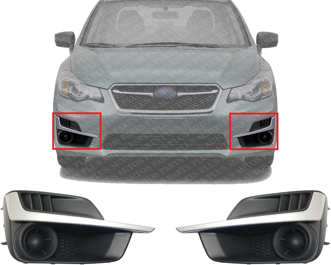 Set Of 2 Front Fog Light Cover Textured With Painted Silver Molding Plastic Left Driver & Right Passenger Side Direct Replacement Compatible With 2015-2016 Subaru Impreza
