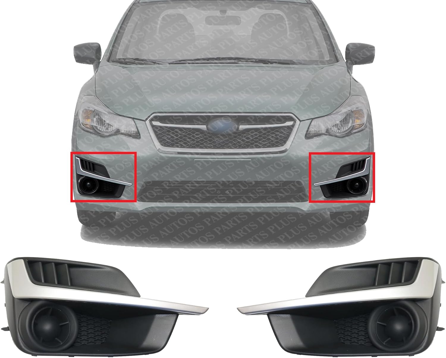 Set Of 2 Front Fog Light Cover Textured With Painted Silver Molding Plastic Left Driver & Right Passenger Side Direct Replacement Compatible With 2015-2016 Subaru Impreza