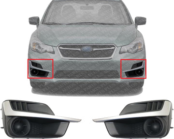 Set Of 2 Front Fog Light Cover Textured With Painted Silver Molding Plastic Left Driver & Right Passenger Side Direct Replacement Compatible With 2015-2016 Subaru Impreza