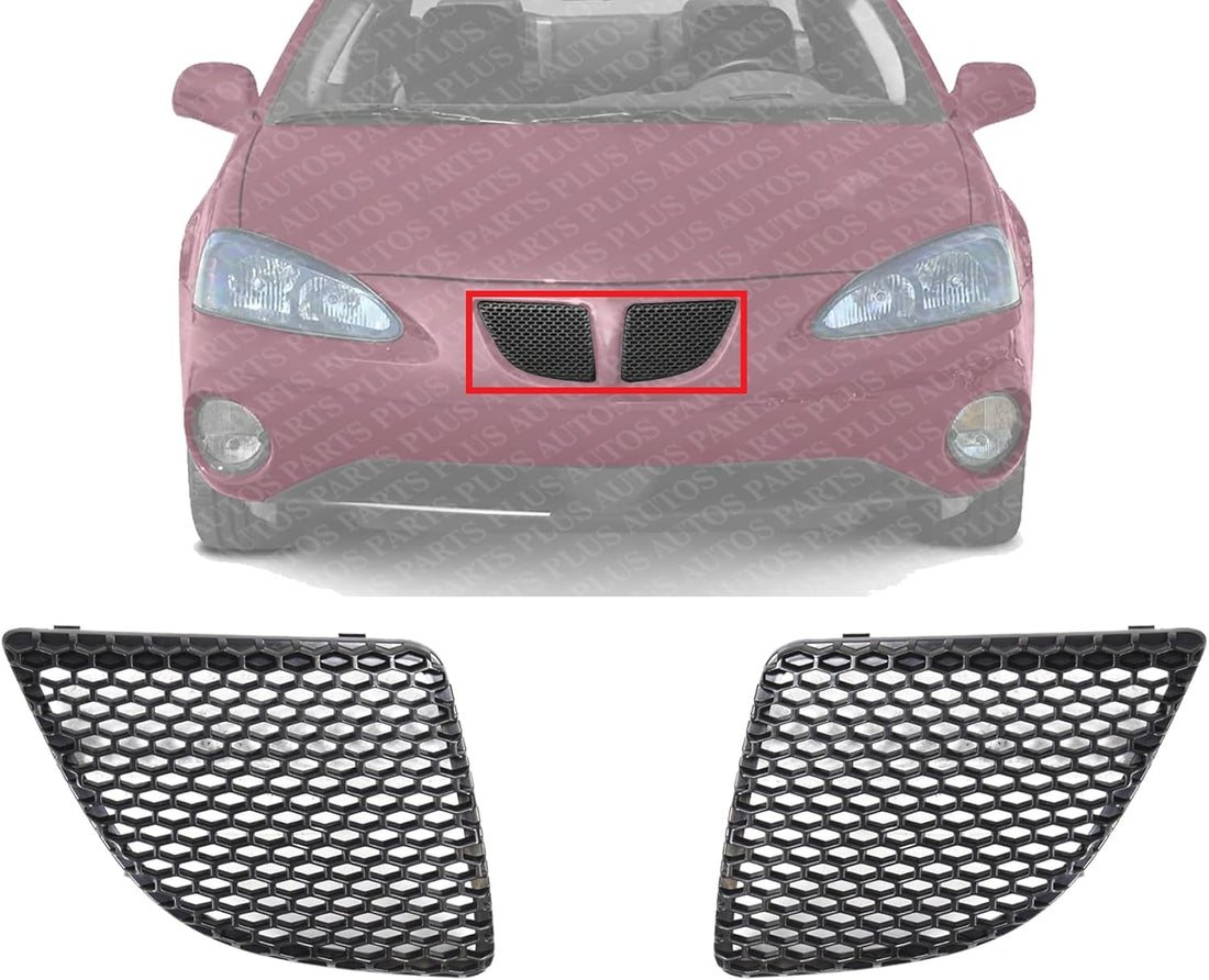 Set Of 2 Front Grille Plastic Textured Shell & Insert Left Driver & Right Passenger Side Direct Replacement Compatible With 2004-2008 Pontiac Grand Prix GM1200522 GM1200521