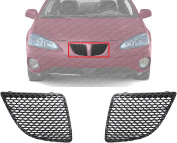 Set Of 2 Front Grille Plastic Textured Shell & Insert Left Driver & Right Passenger Side Direct Replacement Compatible With 2004-2008 Pontiac Grand Prix GM1200522 GM1200521