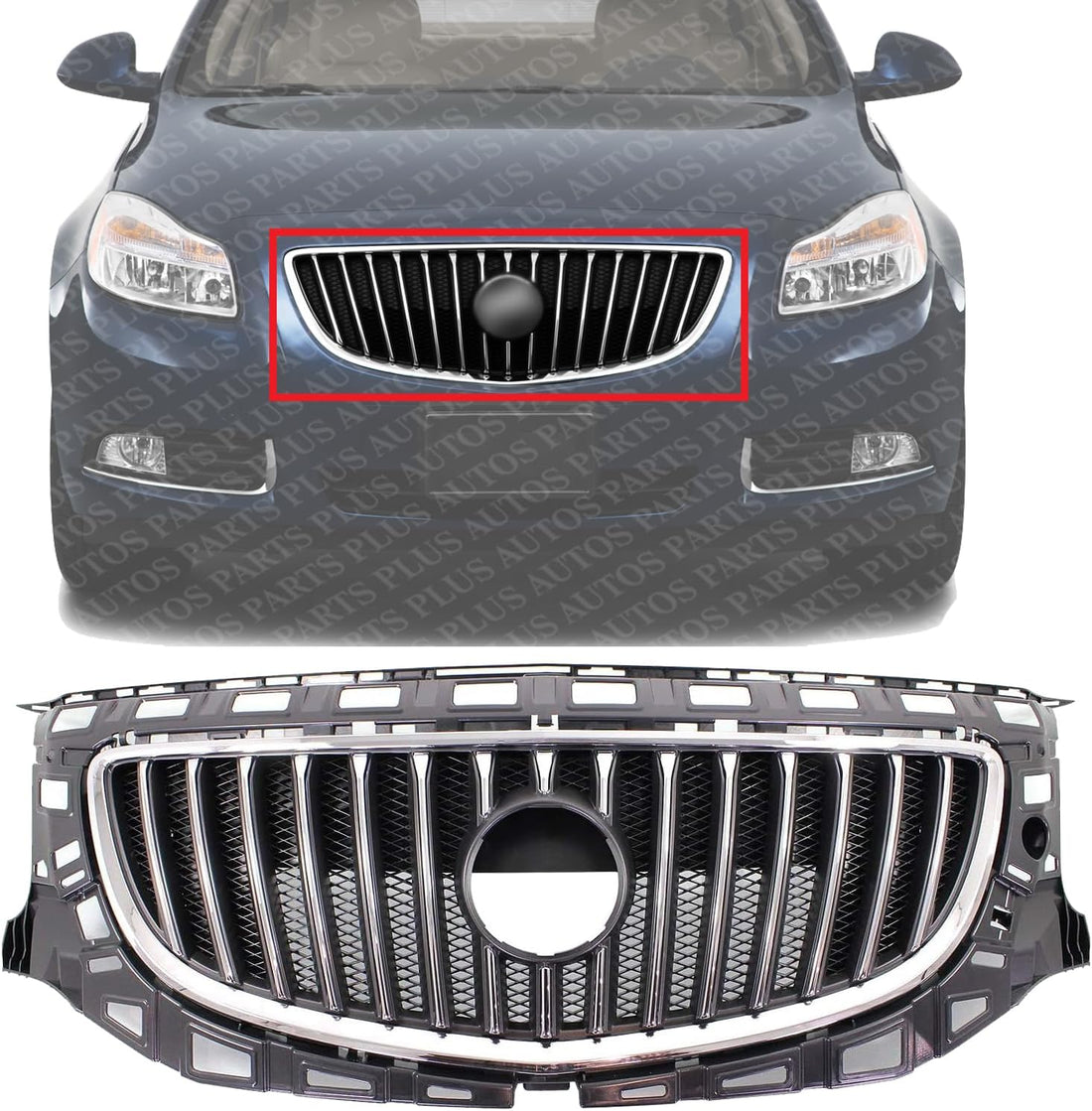 Front Grille Chrome Shell & Primed Insert Direct Replacement Compatible With 2011-2013 Buick Regal GM1200653 20977844 22880027