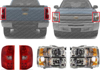 Front Head Light + Tail Lamp Left Driver & Right Passenger Side Direct Replacement Compatible With 2007-2013 Chevrolet Silverado 1500/2007-2014 2500HD 3500HD GM2503280 GM2502280