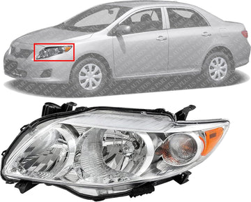 Front Head Light Assembly Chrome Interior Left Driver Side Direct Replacement Compatible With 2009-2010 Toyota Corolla TO2502182 8115002670