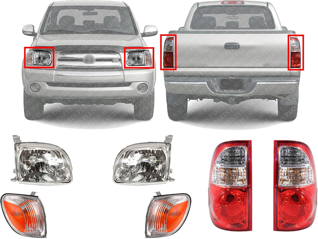 AUTOS PARTS PLUS Front Headlights + Signal Lamps + Tail Lights Left Driver & Right Passenger Side Direct Replacement Compatible With 2005-2006 Toyota Tundra TO2503166 TO2502166 TO2800161