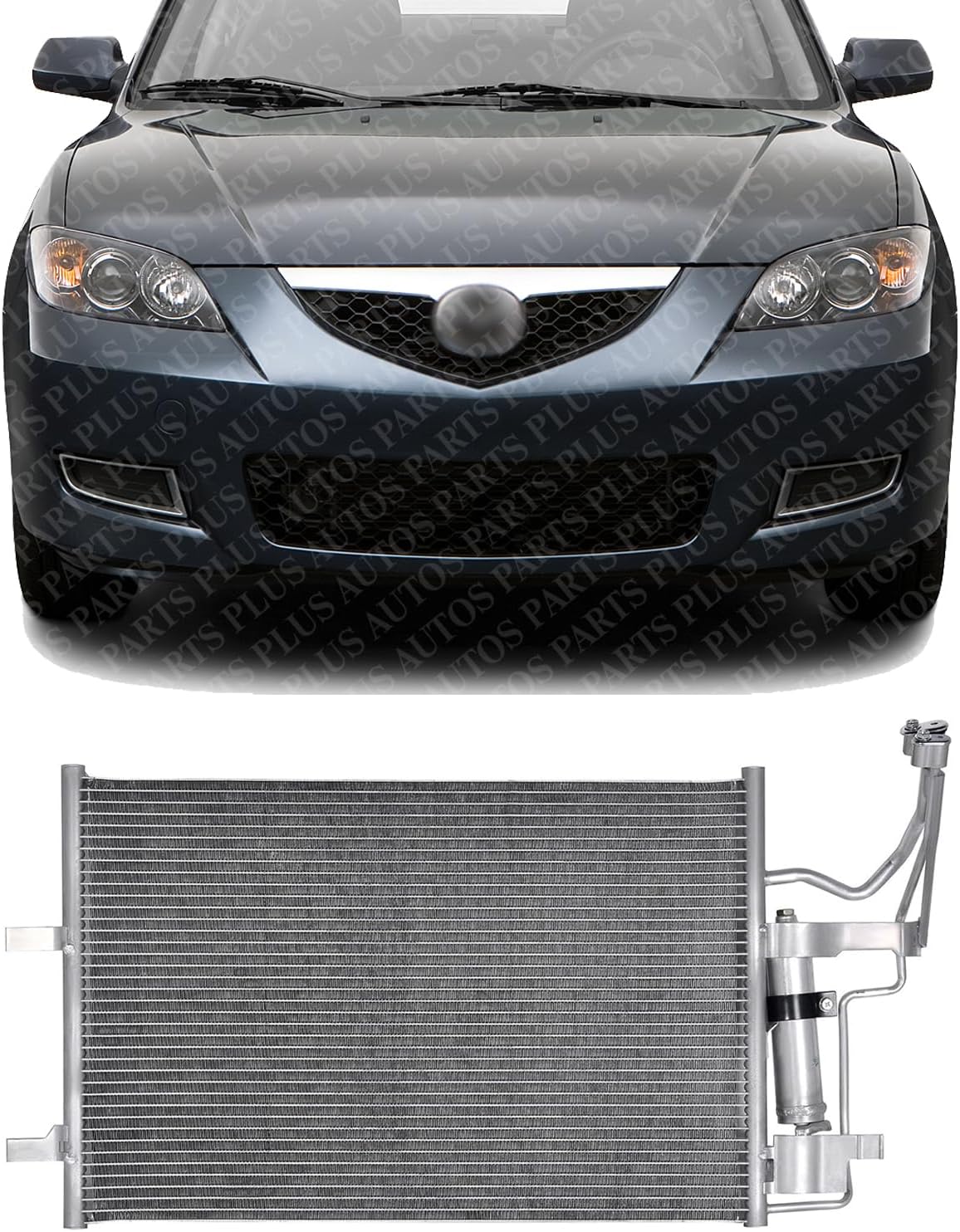 Front A/C Condenser Aluminum Core Direct Replacement Compatible With 2004-2009 Mazda 3/2006-2010 5 MA3030149 BP4K61480D