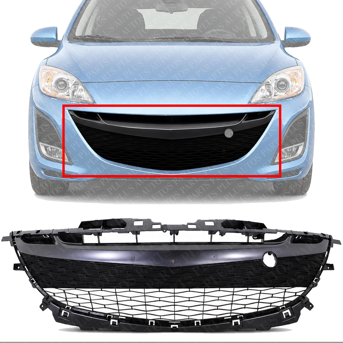 Front Bumper Grille Gray Plastic Direct Replacement Compatible With 2010-2011 Mazda 3 MA1036114 BBN2501T0K