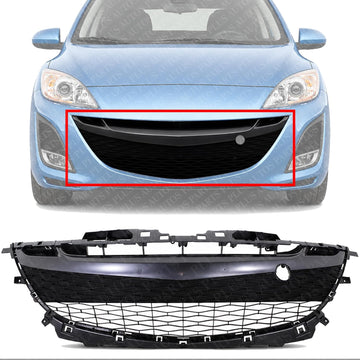 Front Bumper Grille Gray Plastic Direct Replacement Compatible With 2010-2011 Mazda 3 MA1036114 BBN2501T0K