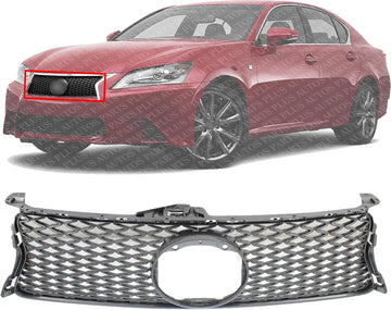 Front Grille Assembly Gray Shell And Insert Plastic Direct Replacement Compatible With 2013-2015 Lexus GS350 / 2015 Lexus GS450h LX1200142 5311130E00
