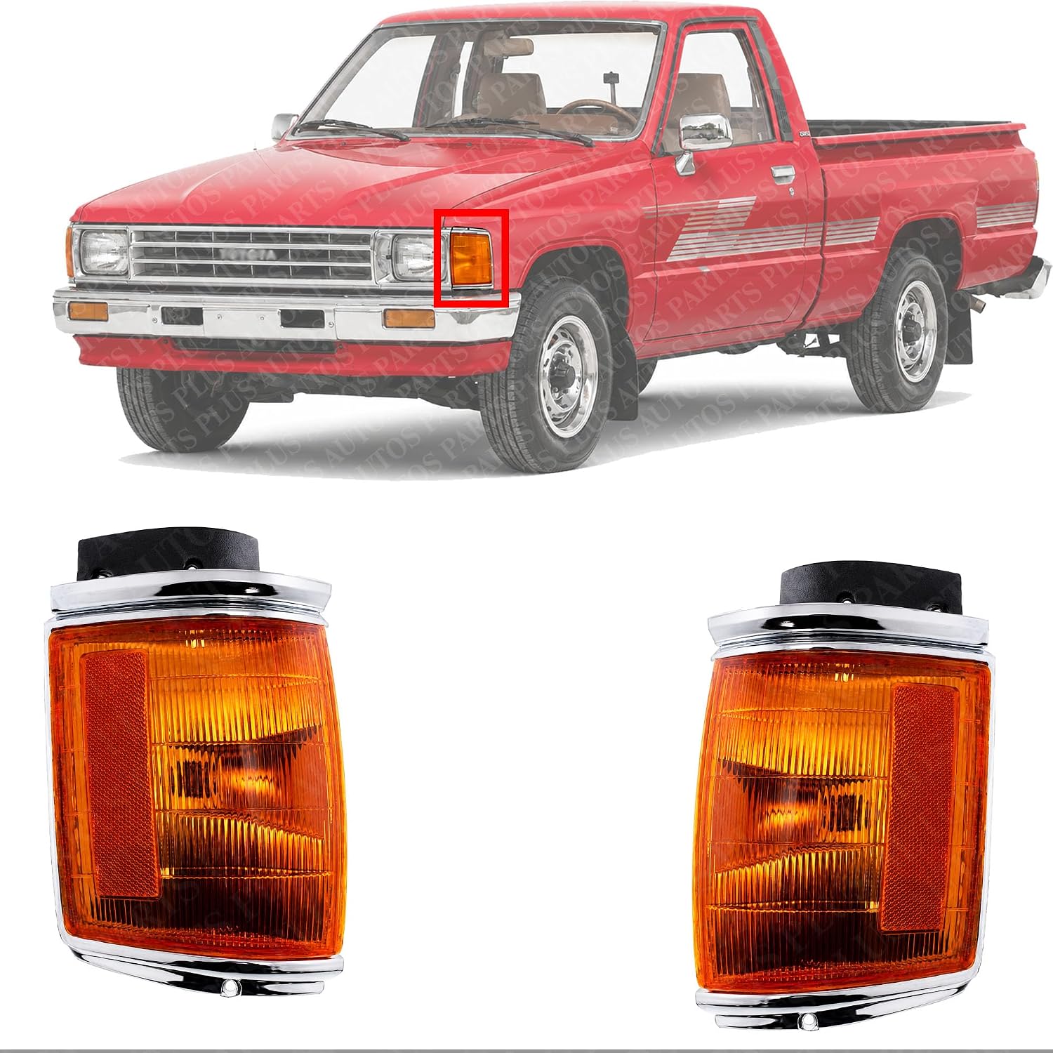 Set Of 2 Front Corner Light Assembly With Chrome Trim Left Driver & Right Passenger Side Direct Replacement Compatible With 1987-1988 Toyota Pickup TO2521119 TO2520117