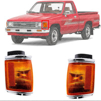 Set Of 2 Front Corner Light Assembly With Chrome Trim Left Driver & Right Passenger Side Direct Replacement Compatible With 1987-1988 Toyota Pickup TO2521119 TO2520117