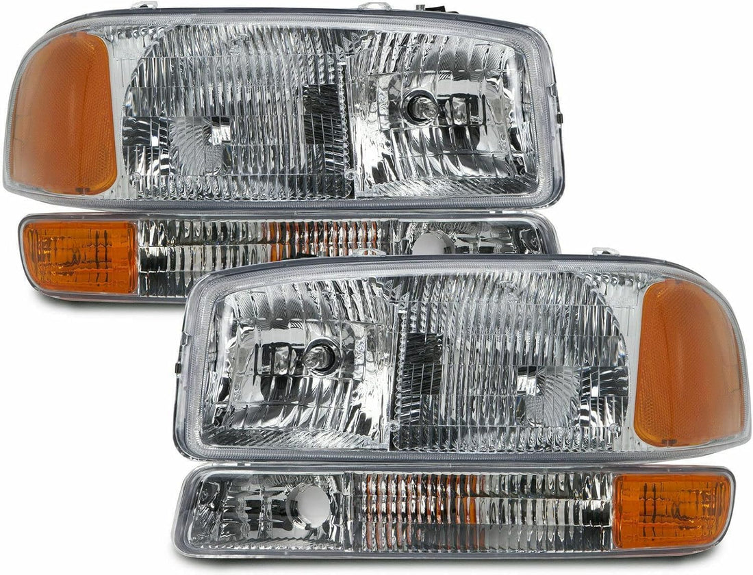 AUTOS PARTS PLUS Front Headlights Assembly + Corner Park Lamp Left Driver & Right Passenger Side Direct Replacement Compatible With GMC Sierra 1500 2500HD 3500 1999-2006 / Yukon 2000-2006 GM2502188