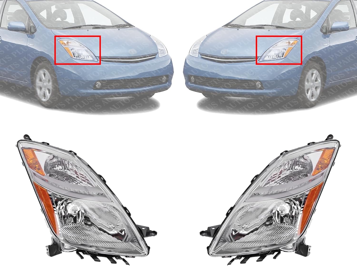 Set Of 2 Front Headlight Lens And Housing Right Passenger & Left Driver Side Direct Replacement Compatible With 2006-2009 Toyota Prius TO2518110 TO2519110 8117047160 8113047160