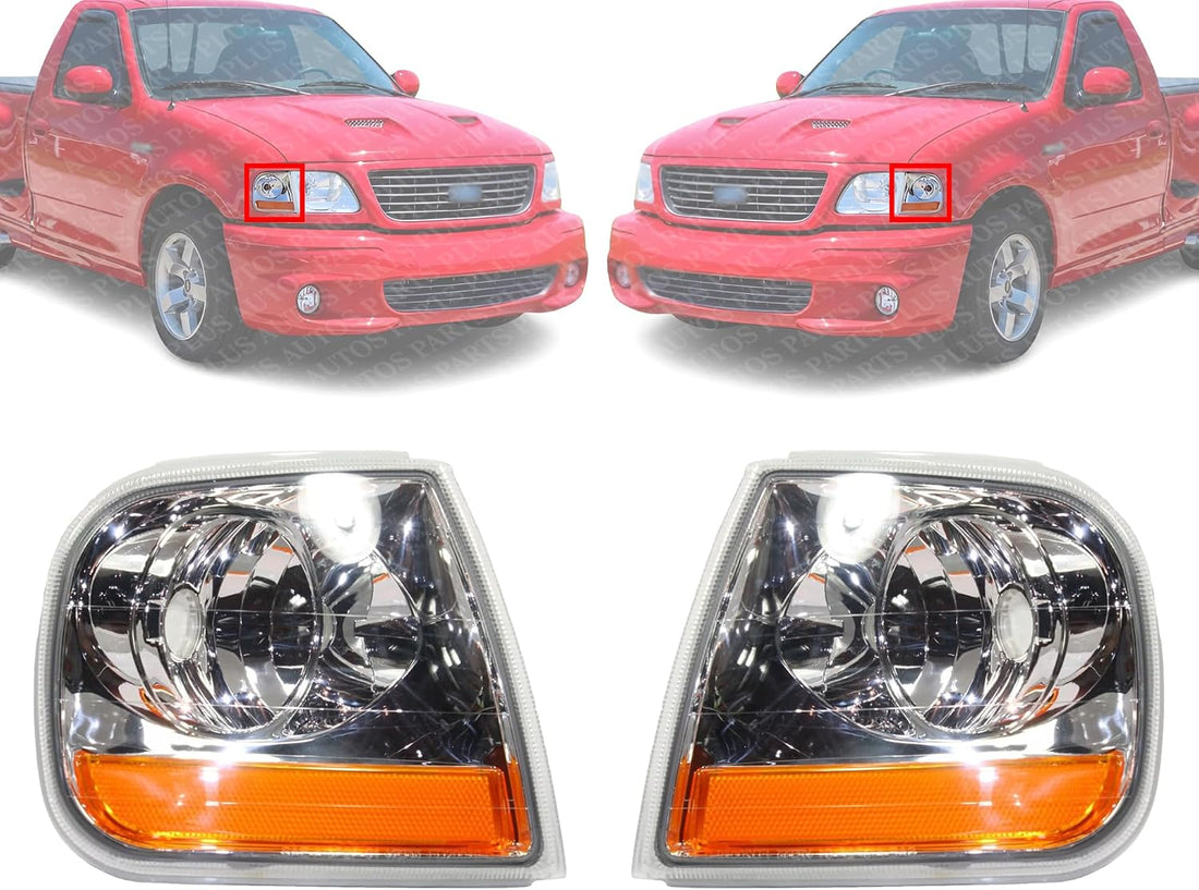 Set Of 2 Front Corner Light Lens And Housing Right Passenger & Left Driver Side Direct Replacement Compatible With 1997-2004 Ford F-150/1997-1999 F-250 FO2520170 FO2521170