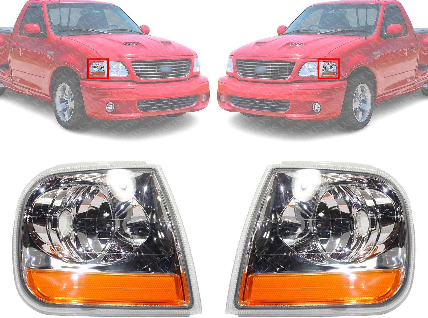 Set Of 2 Front Corner Light Lens And Housing Right Passenger & Left Driver Side Direct Replacement Compatible With 1997-2004 Ford F-150/1997-1999 F-250 FO2520170 FO2521170