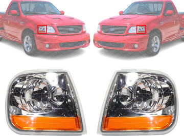 Set Of 2 Front Corner Light Lens And Housing Right Passenger & Left Driver Side Direct Replacement Compatible With 1997-2004 Ford F-150/1997-1999 F-250 FO2520170 FO2521170