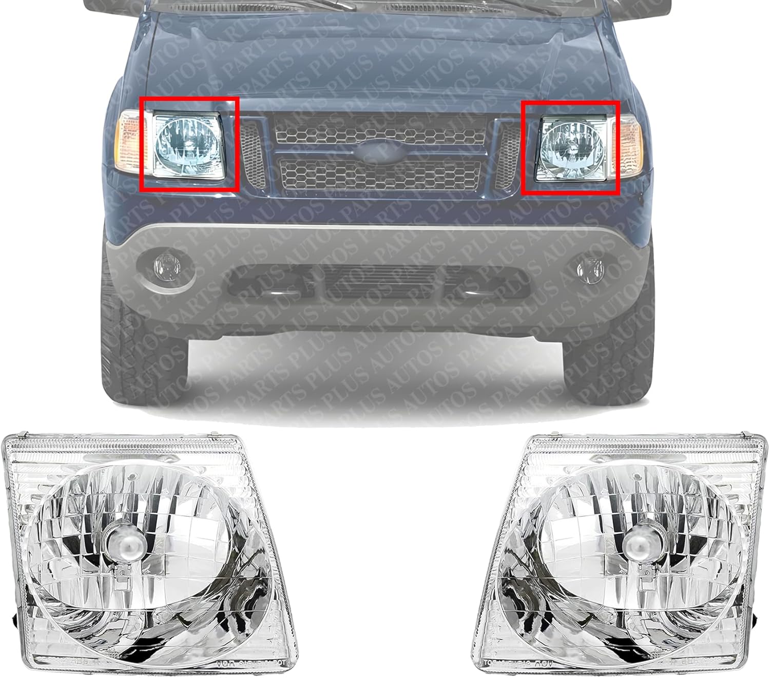 Set Of 2 Front Head Light Assembly Left Driver & Right Passenger Side Direct Replacement Compatible With 2001-2005 Ford Explorer Sport FO2502170 FO2503170 1L5Z13008BA 1L5Z13008AA