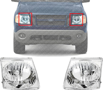 Set Of 2 Front Head Light Assembly Left Driver & Right Passenger Side Direct Replacement Compatible With 2001-2005 Ford Explorer Sport FO2502170 FO2503170 1L5Z13008BA 1L5Z13008AA