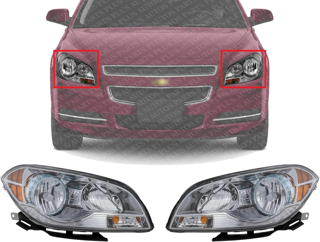 Set Of 2 Front Head Light Composite Assembly Plastic Left Driver & Right Passenger Side Direct Replacement Compatible With 2008-2012 Chevrolet Malibu GM2502307 GM2503307