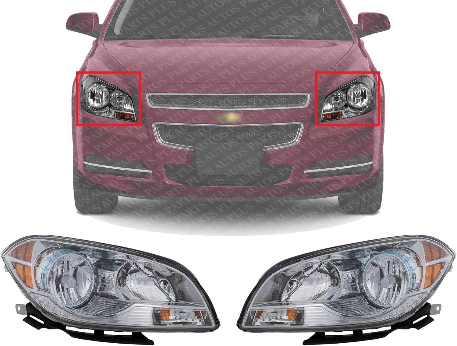 Set Of 2 Front Head Light Composite Assembly Plastic Left Driver & Right Passenger Side Direct Replacement Compatible With 2008-2012 Chevrolet Malibu GM2502307 GM2503307