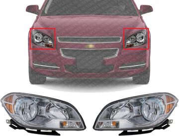Set Of 2 Front Head Light Composite Assembly Plastic Left Driver & Right Passenger Side Direct Replacement Compatible With 2008-2012 Chevrolet Malibu GM2502307 GM2503307