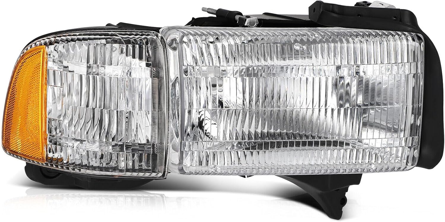 Set Of 2 Front Head Light Assembly Left Driver & Right Passenger Side Direct Replacement Compatible With 1994-2002 Dodge Ram 1500 2500 3500 CH2503101 CH2502101