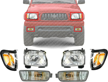 Front Headlights + Corner Lamps With Black Trim + Signal Lights Left Driver & Right Passenger Side Direct Replacement Compatible With 2001-2004 Toyota Tacoma TO2503136 TO2502136